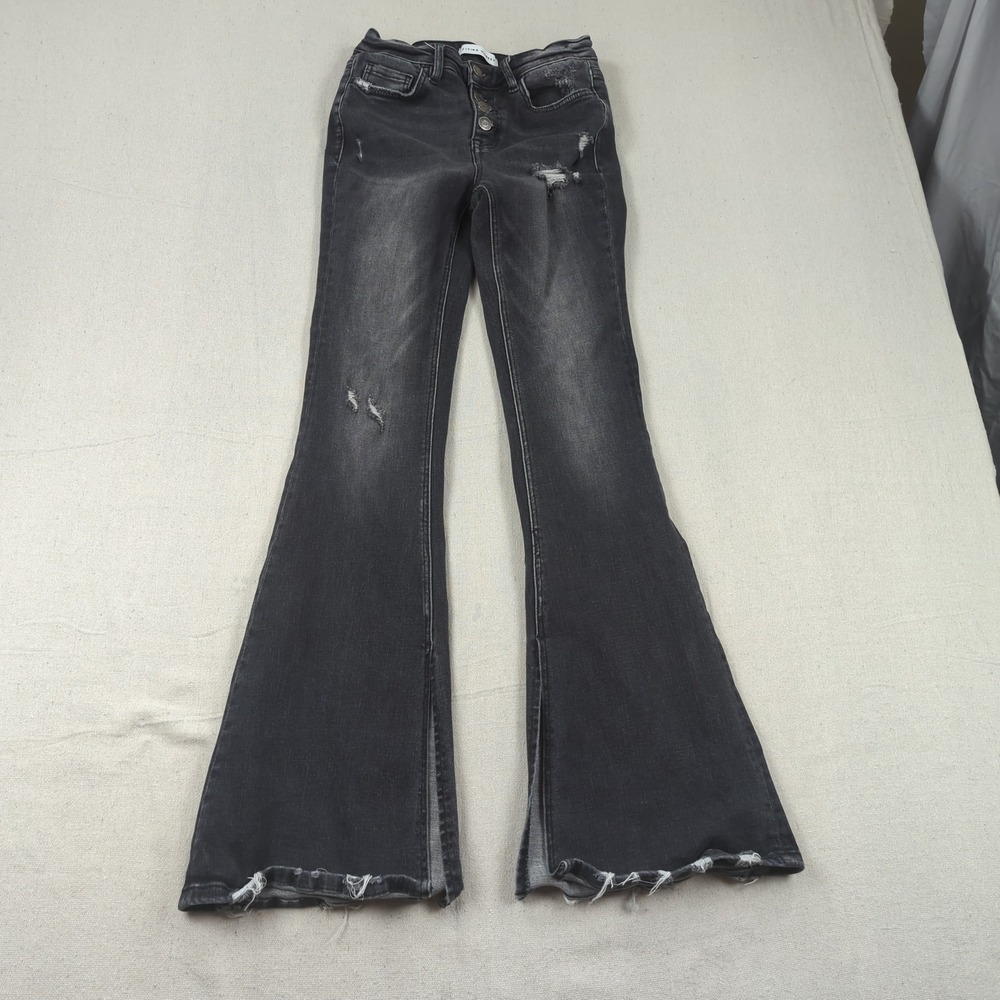 Flying Monkey Jeans Womens 24 Black Flare Stretch Split Hem Hippie Boho